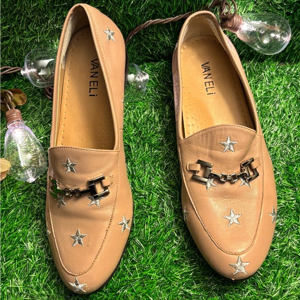 Vaneli Women's Tan Loafers with Star Accents